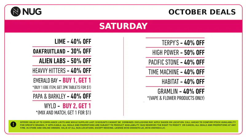 NUG - Santa Rosa NUG 💀 Saturday Deals!!