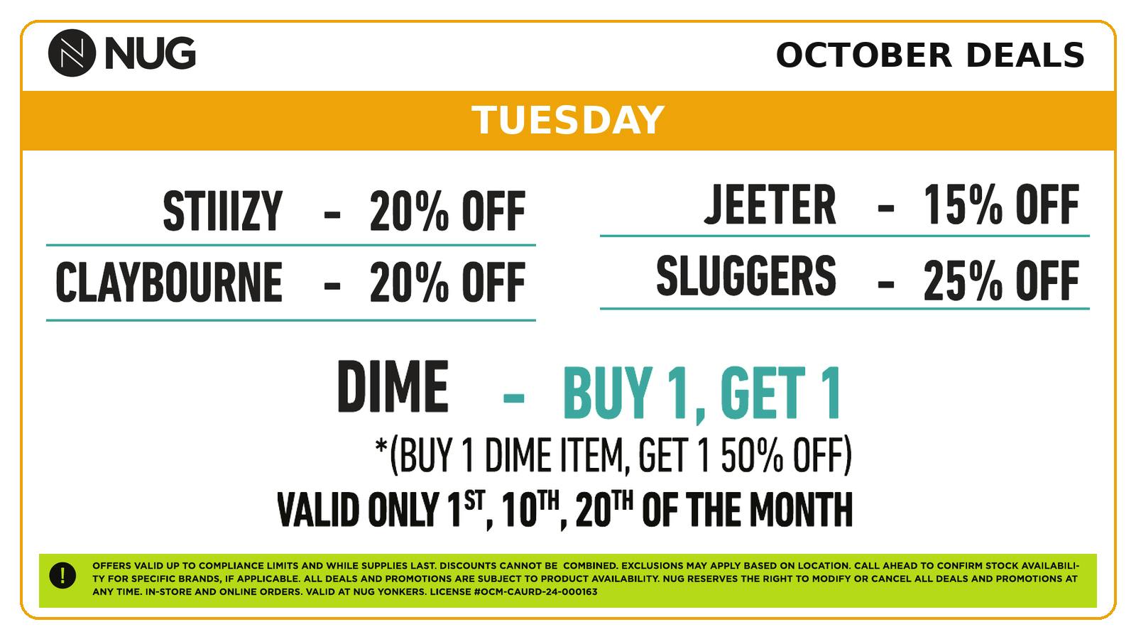 NUG Yonkers NUG 🕷️🕸️ Tuesday Deals!