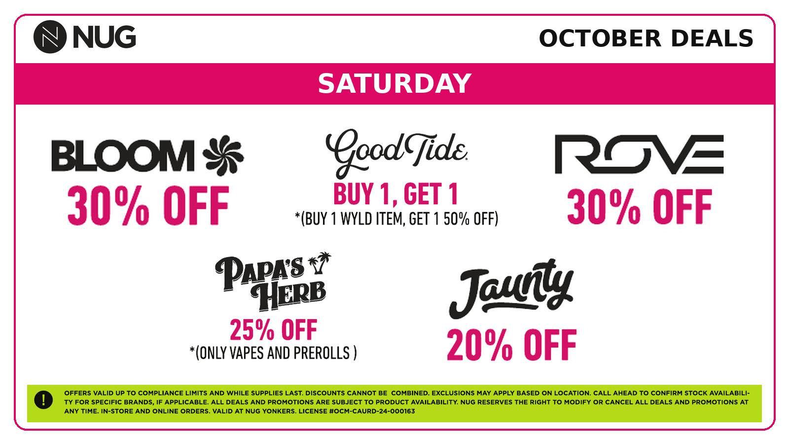 NUG Yonkers NUG 🕷️🕸️ Saturday Deals!