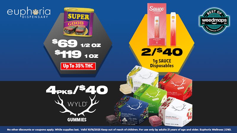 Euphoria Wellness - Marijuana Dispensary 4pks/$40 Wyld Gummies | 2/$40 Sauce 1g Dispos