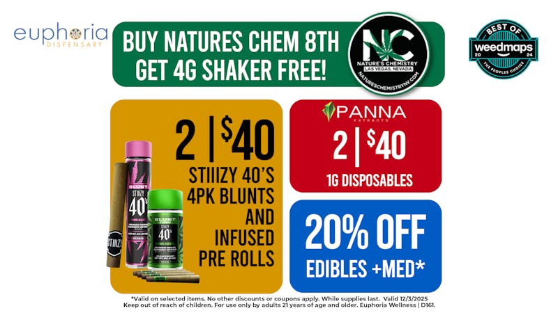 Euphoria Wellness - Marijuana Dispensary Buy Natures Chem 8th Get 4g Shaker Free!