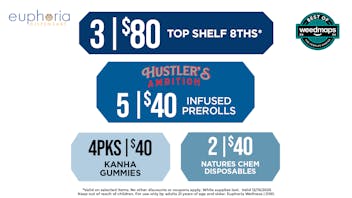 Euphoria Wellness - Marijuana Dispensary 3/$80 Top Shelf 8ths | 2/$40 Natures Chem Dispos
