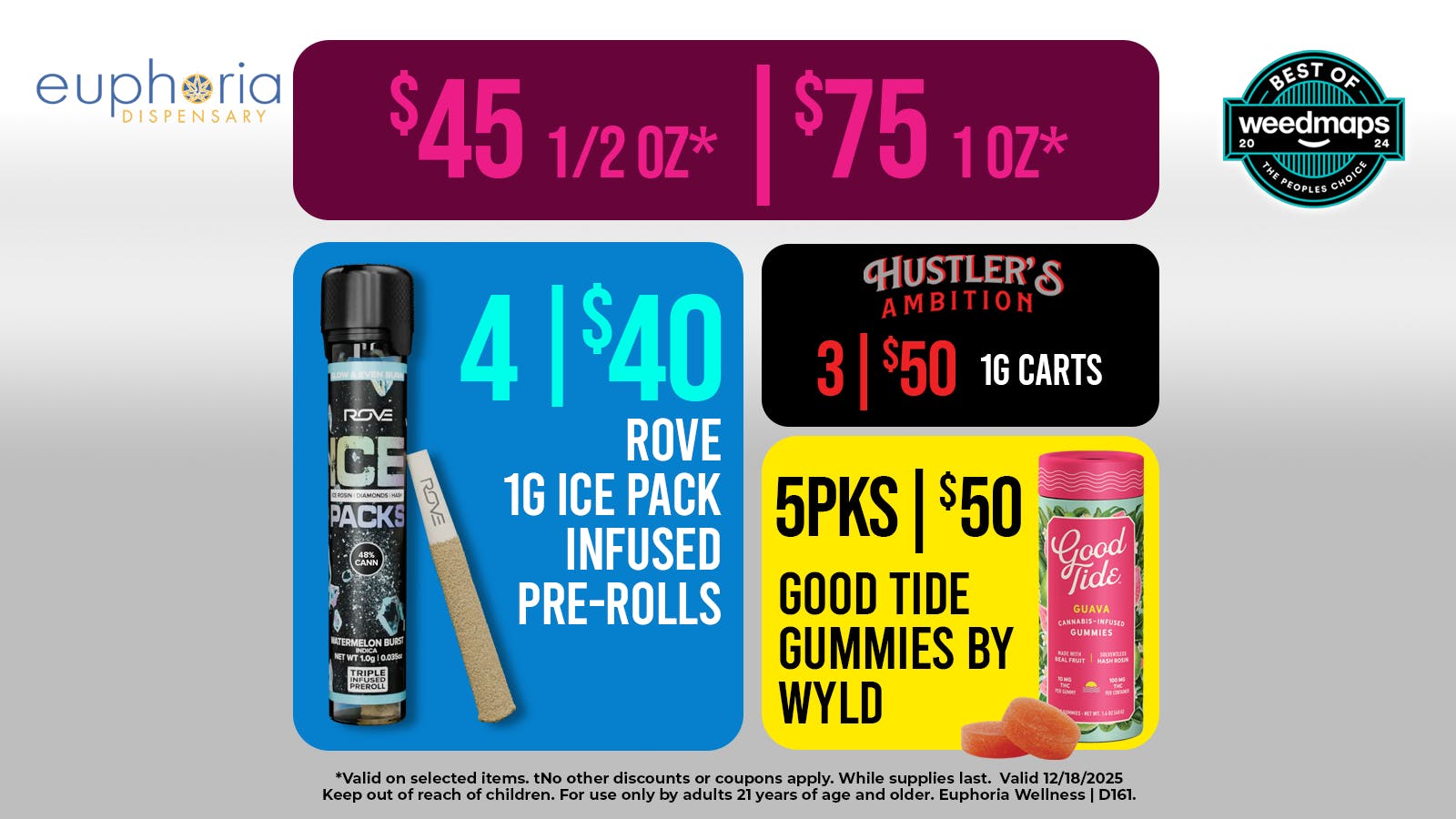 Euphoria Wellness Delivery - West LV $45 1/2oz - $75 1oz | 4/$40 Rove 1g Ice Packs