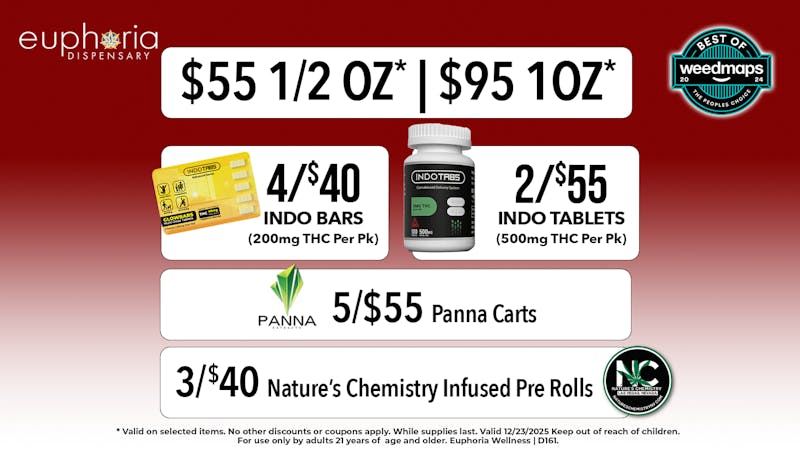 Euphoria Wellness Delivery - Henderson / Green Valley $55 1/2oz - $95 1oz | 5/$55 Panna .5g Cartridges