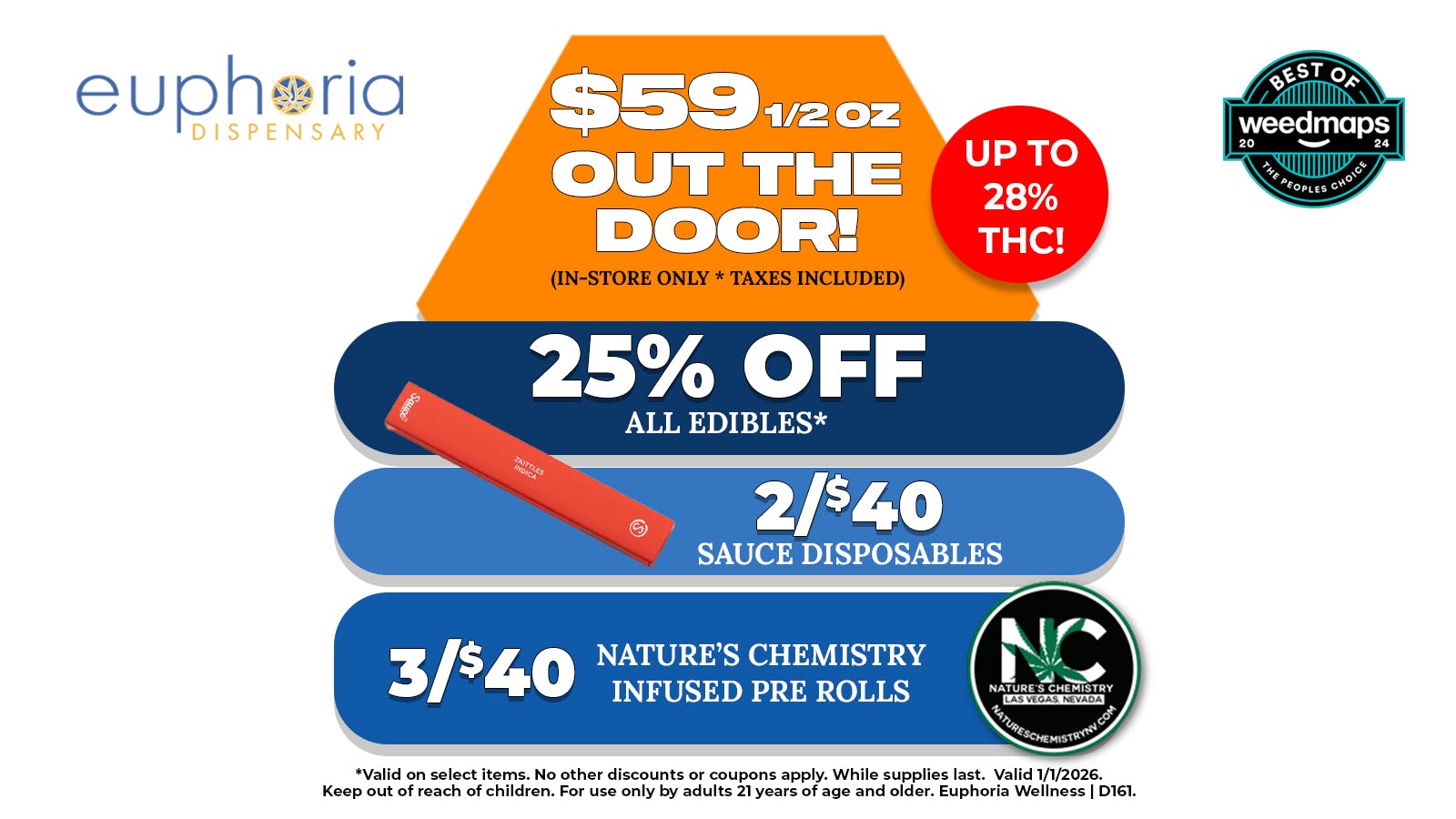 Euphoria Wellness - Marijuana Dispensary $59 1/2oz Out the Door | 25% Off Edibles