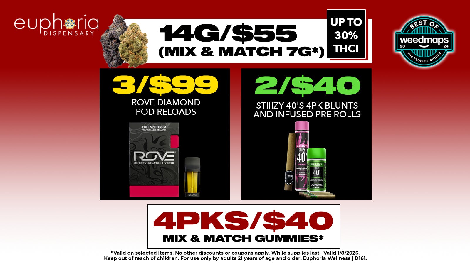 Euphoria Wellness Delivery - Henderson / Green Valley 3/$99 Rove Diamond Pod Reloads | 14g/$55 (M&M 7g)