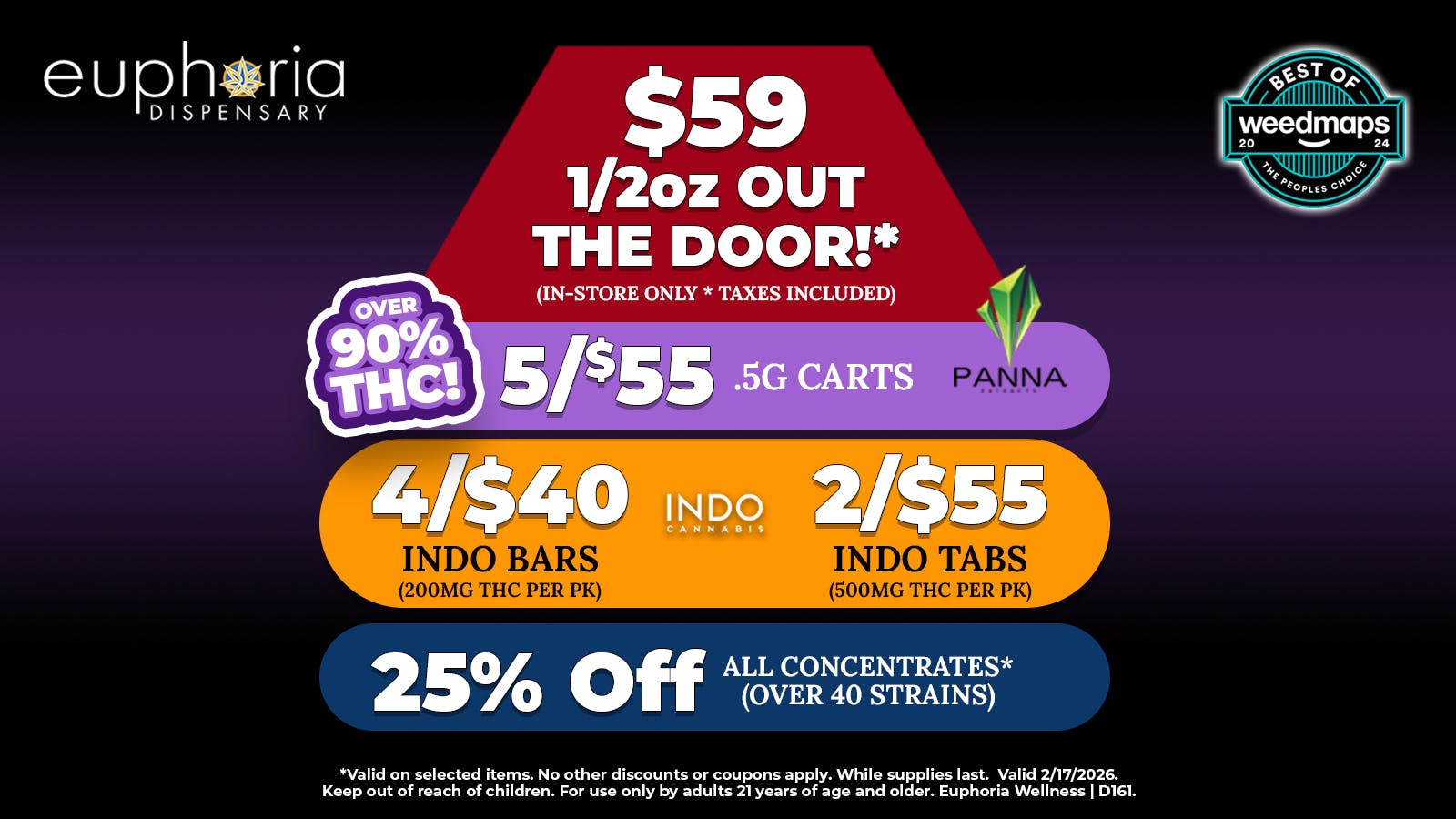Euphoria Wellness Delivery - West LV $59 1/2oz Out the Door | 5/$55 Panna Cartridges