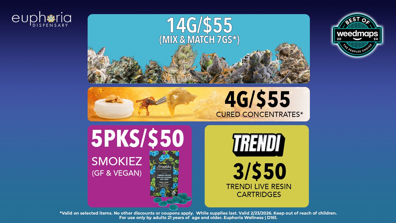 Euphoria Wellness Delivery - West LV 14g/$55 Mix & Match 7g | 3/$50 Trendi Carts