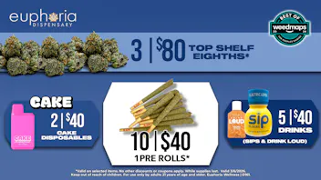 Euphoria Wellness - Marijuana Dispensary 3/$80 Top Shelf 8ths | 2/$40 Cake Disposables