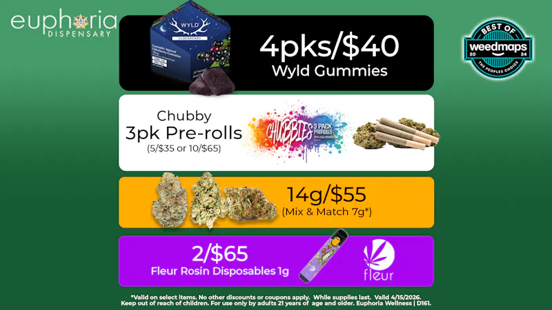 Euphoria Wellness - Marijuana Dispensary 4pks/$40 Wyld Gummies | 14g/$55 Mix & Match 7g
