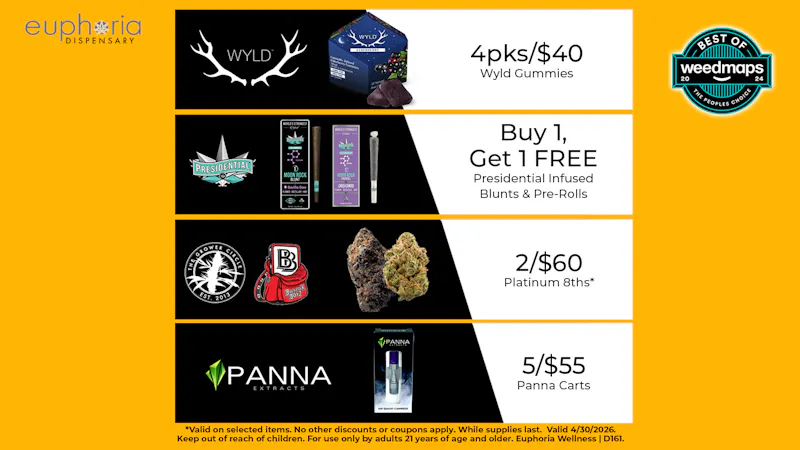 Euphoria Wellness Delivery - West LV 2/$60 Platinum 8ths | 4pks/$40 Wyld Gummies