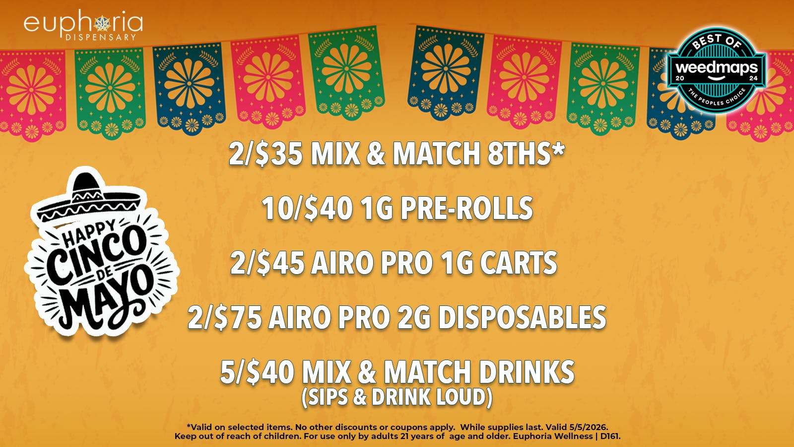 Euphoria Wellness - Marijuana Dispensary 2/$35 Mix & Match 8ths | 2/$75 Airo 2g Disposables