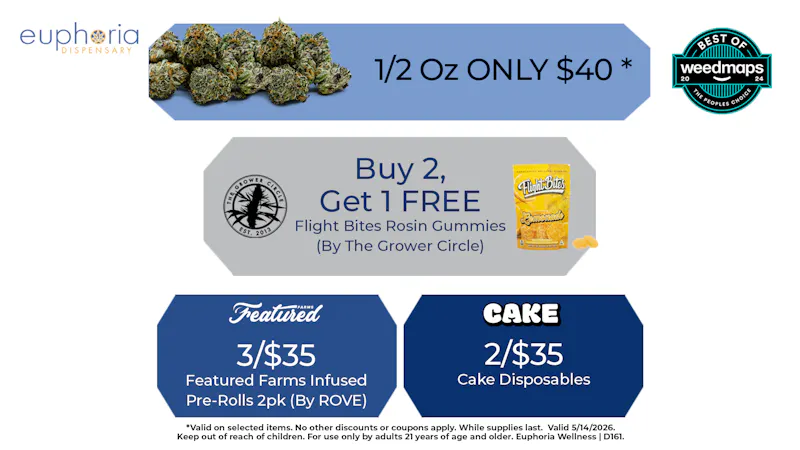 Euphoria Wellness Delivery - West LV $40 1/2 oz | 2/$35 Cake Disposables