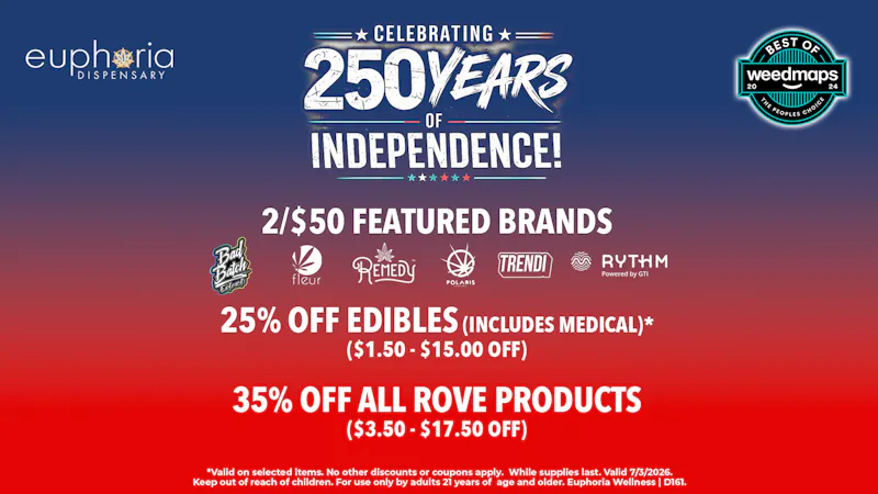 Euphoria Wellness - Marijuana Dispensary 2/$50 Featured Products | 35% Off All Rove