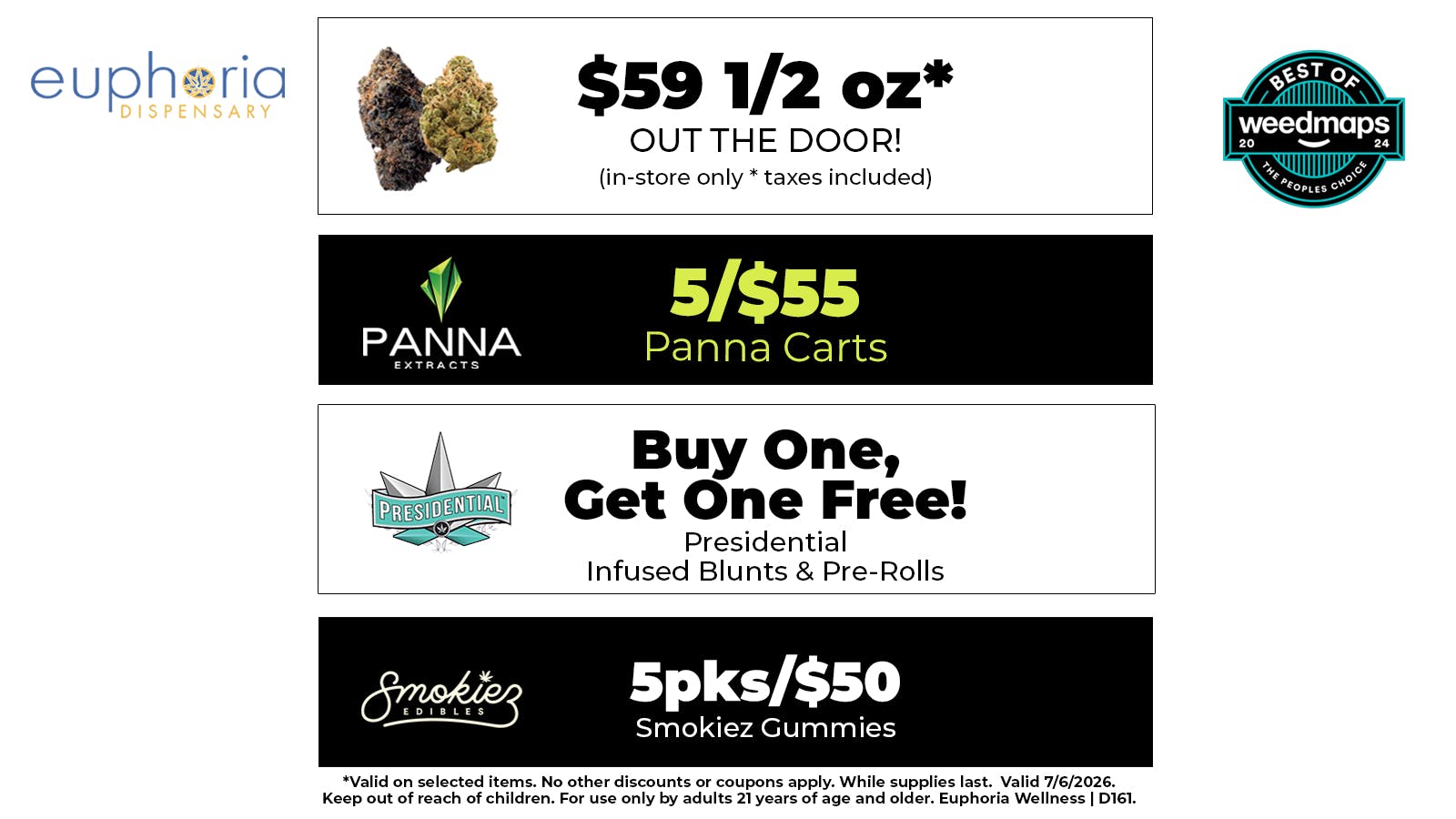 Euphoria Wellness Delivery - Henderson / Green Valley $59 1/2oz Out the Door | 5/$55 Panna Cartridges