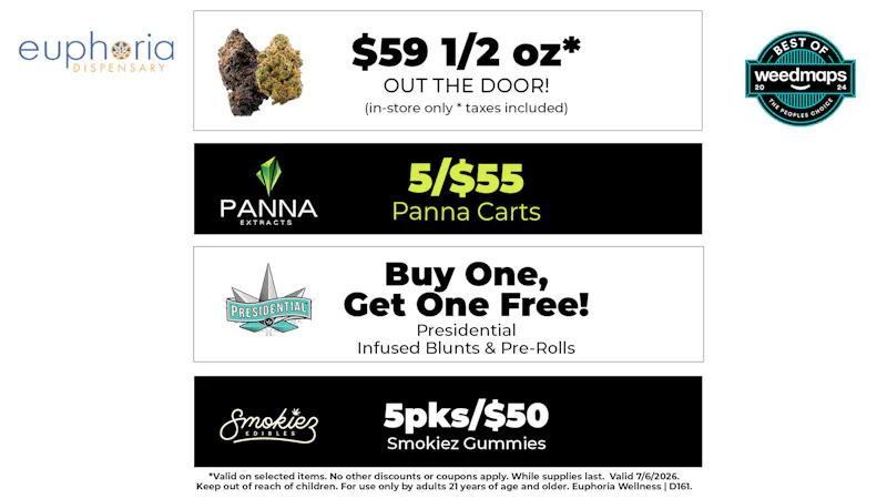 Euphoria Wellness Delivery - Henderson / Green Valley $59 1/2oz Out the Door | 5/$55 Panna Cartridges