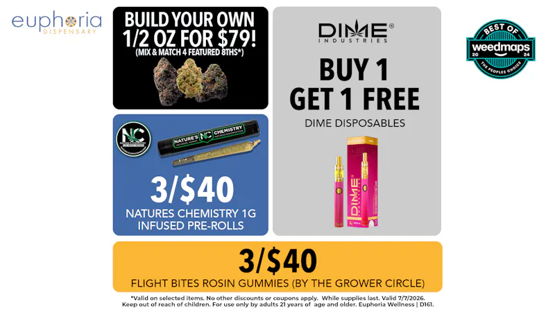 Euphoria Wellness Delivery - Henderson / Green Valley 4/$79 Mix & Match 8ths | B1G1 Dime Disposables