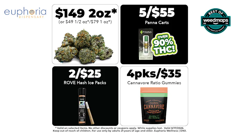 Euphoria Wellness Delivery - West LV $149 2oz | 5/$55 Panna Cartridges | 2x Rewards
