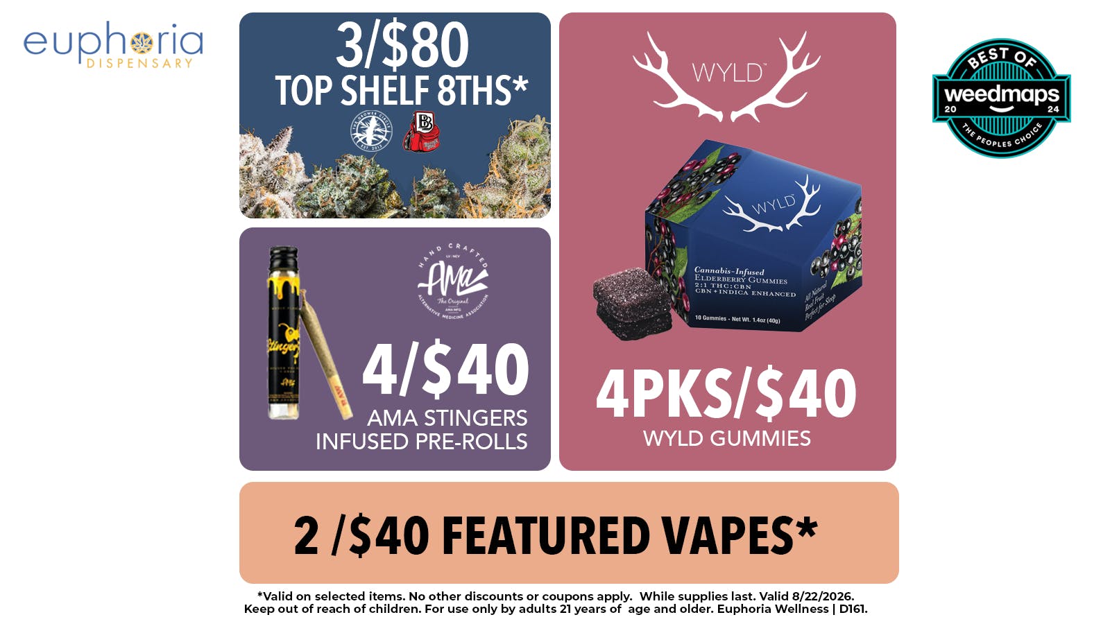 Euphoria Wellness Delivery - Henderson / Green Valley 3/$80 Top Shelf 8ths | 4pks/$40 Wyld