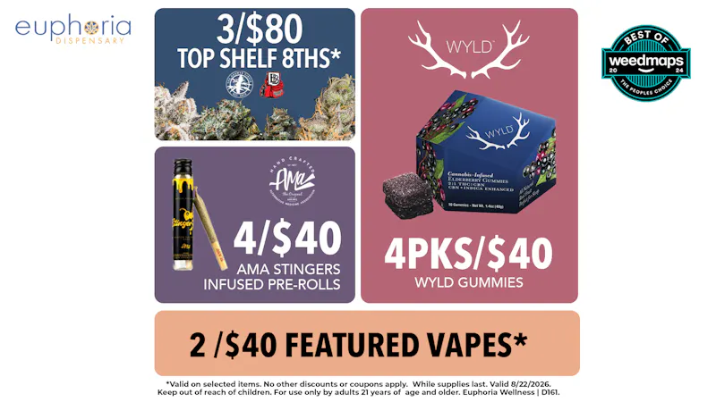 Euphoria Wellness Delivery - Henderson / Green Valley 3/$80 Top Shelf 8ths | 4pks/$40 Wyld
