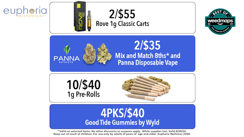 Euphoria Wellness - Marijuana Dispensary 2/$55 Rove 1g Classic Carts | 10/$40 1g Pre-Rolls