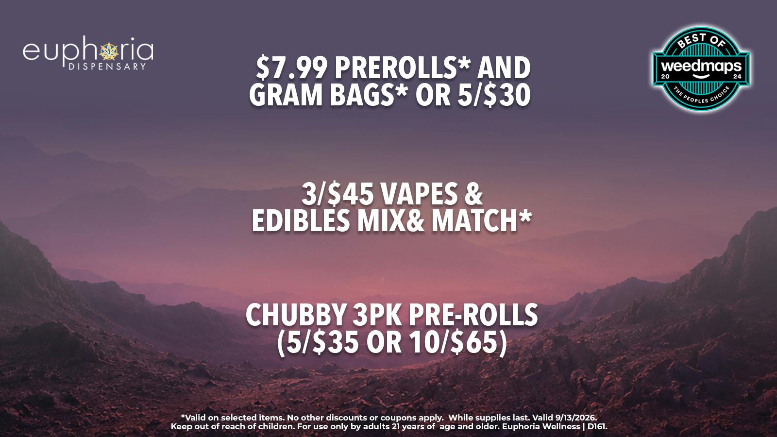 Euphoria Wellness - Marijuana Dispensary 5/$30 1g Pre-Rolls & Flower