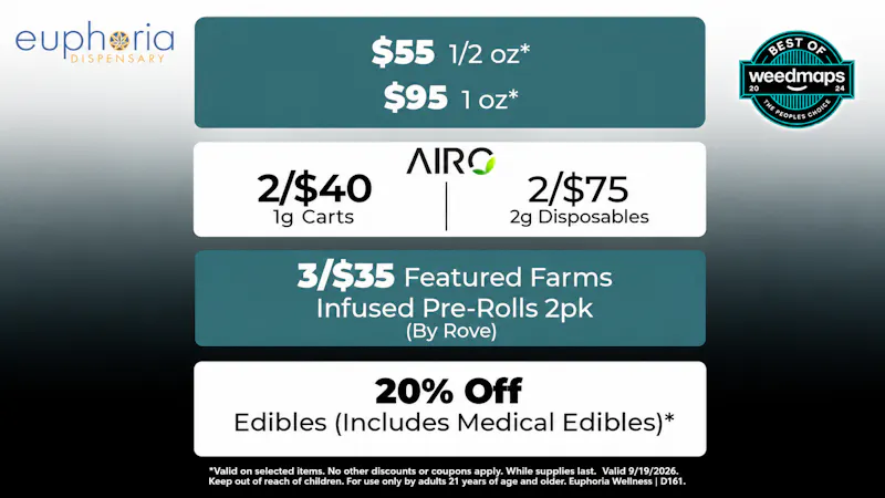 Euphoria Wellness - Marijuana Dispensary Airo 2/$40 1g Cartridges & 2/$75 2g Disposables