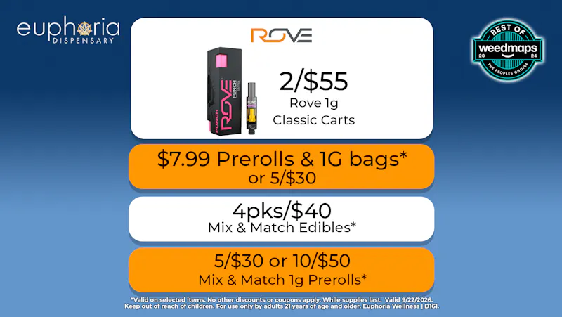 Euphoria Wellness - Marijuana Dispensary 2/$55 Rove 1g Classic Carts