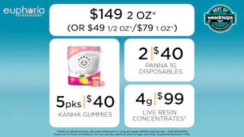 Euphoria Wellness - Marijuana Dispensary $49 1/2oz-$79 1oz-$149 2oz | 5/$40 Kanha Gummies