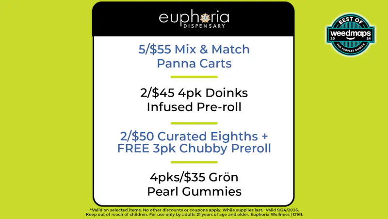 Euphoria Wellness Delivery - Henderson / Green Valley 2/$50 8ths w/ Free Chubby Pre-Roll 3pk