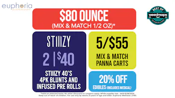 Euphoria Wellness - Marijuana Dispensary $80 1oz | 2/$40 Stiiizy 40s Blunts & Inf PRs 4pks