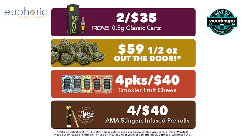 Euphoria Wellness Delivery - Henderson / Green Valley $59 1/2 Out the Door | 2/$35 Rove .5g Classics