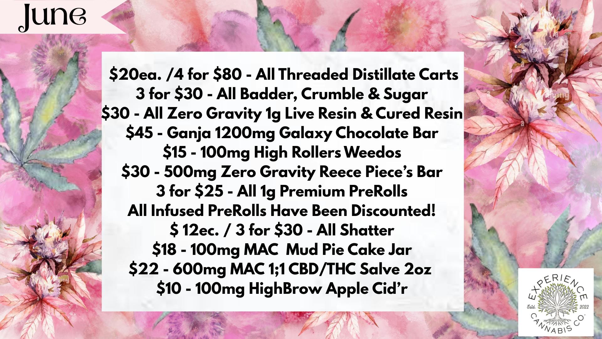 Experience Cannabis June Monthly Deals
