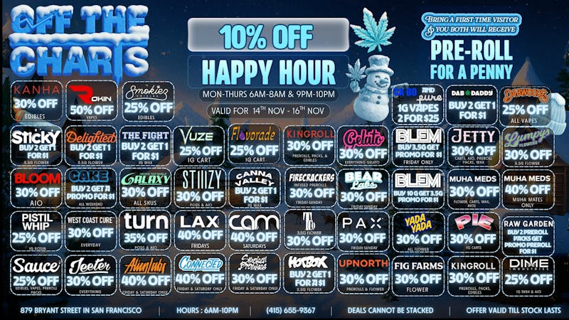 Off the Charts - San Francisco OTC SAN FRANCISCO WEEKND DEALSSSS!!