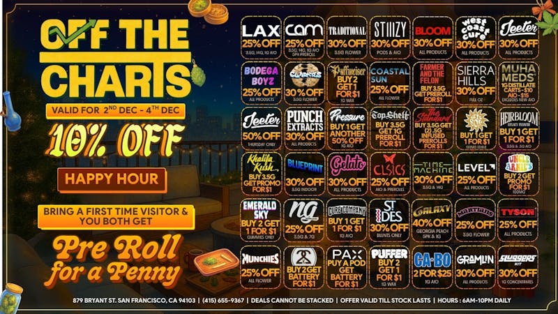 Off the Charts - San Francisco DANK DECEMBER DEALS!!!!!!!!!