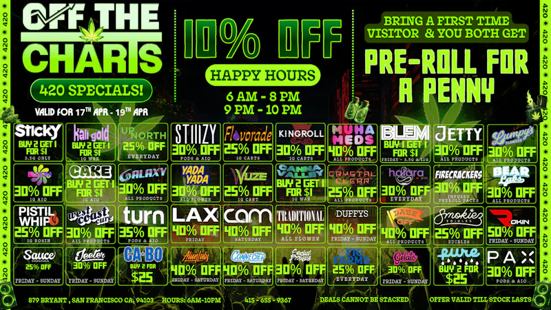 Off the Charts - San Francisco BIG DEALS for a BIG WEEKEND!!!!