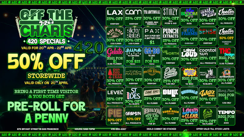 Off the Charts - San Francisco NO ONE BEATS THESE DEALS!!!!! Happy 420!!!!!!!!!!!