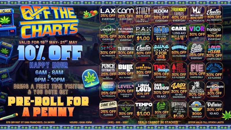 Off the Charts - San Francisco Top Shelf. Bottom Prices! BEST IN THE BAY!!!!!
