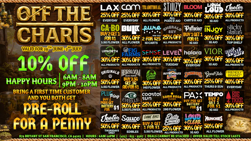 Off the Charts - San Francisco BEST BUD AT THE BEST PRICE AT THE BEST SHOP!!!!!