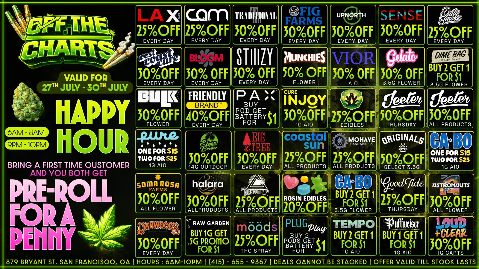 Off the Charts - San Francisco WEEKLY DEALS!!!!