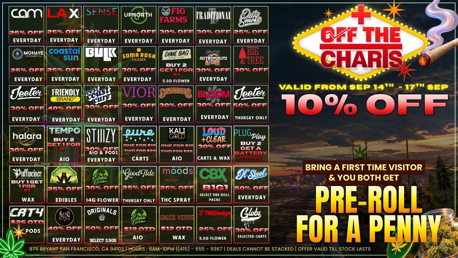 Off the Charts - San Francisco Weekday deals, dont miss out!