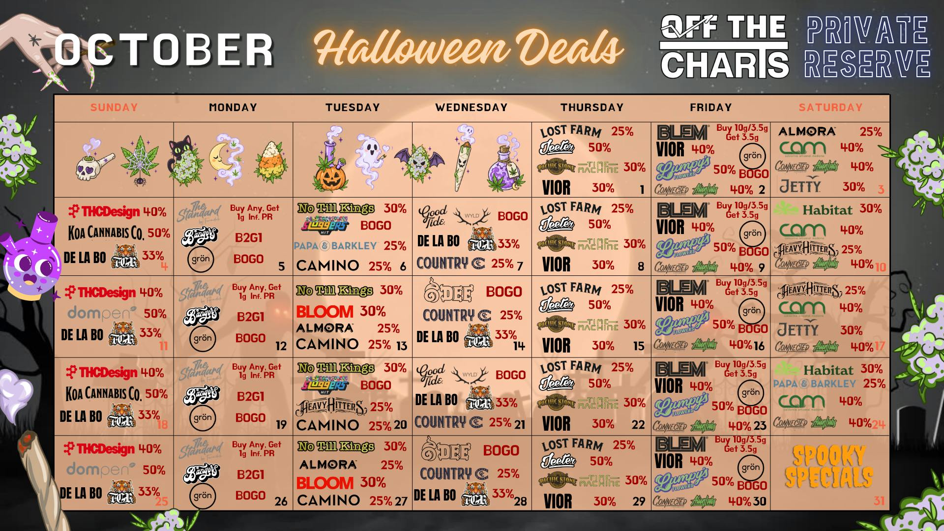 OFF THE CHARTS - WEHO Spooky Savings! OCTOBER DEALS