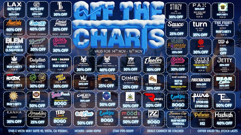 Off the Charts - Vista 20% OFF - DANKSGIVING STARTS EARLY