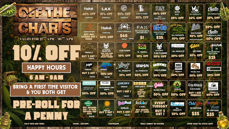 Off the Charts - Vista 20% OFF-STOREWIDE DEALS, DEALS, DEALS