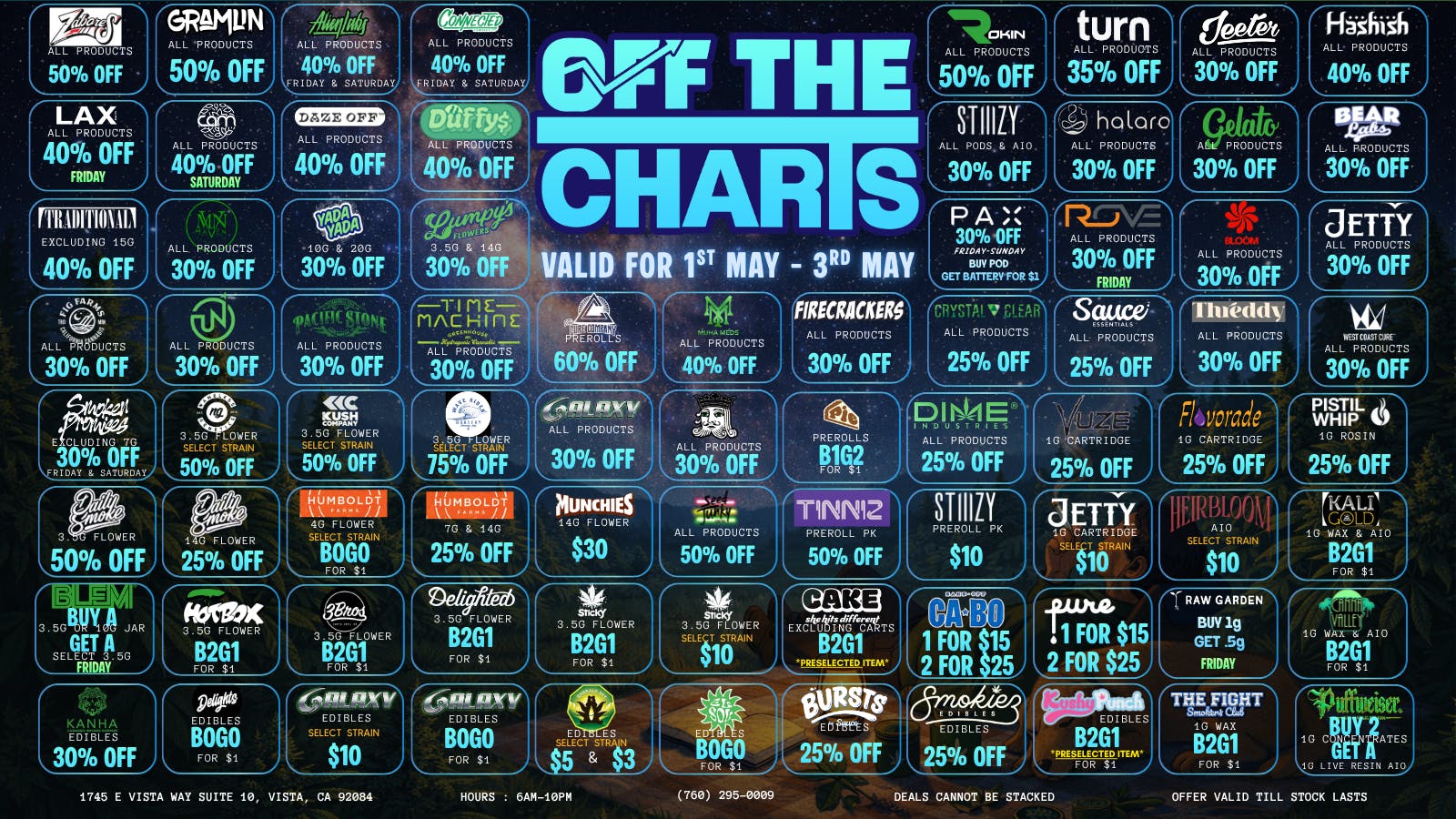 Off the Charts - Vista PARTY TIME - 20% OFF ENTIRE STORE