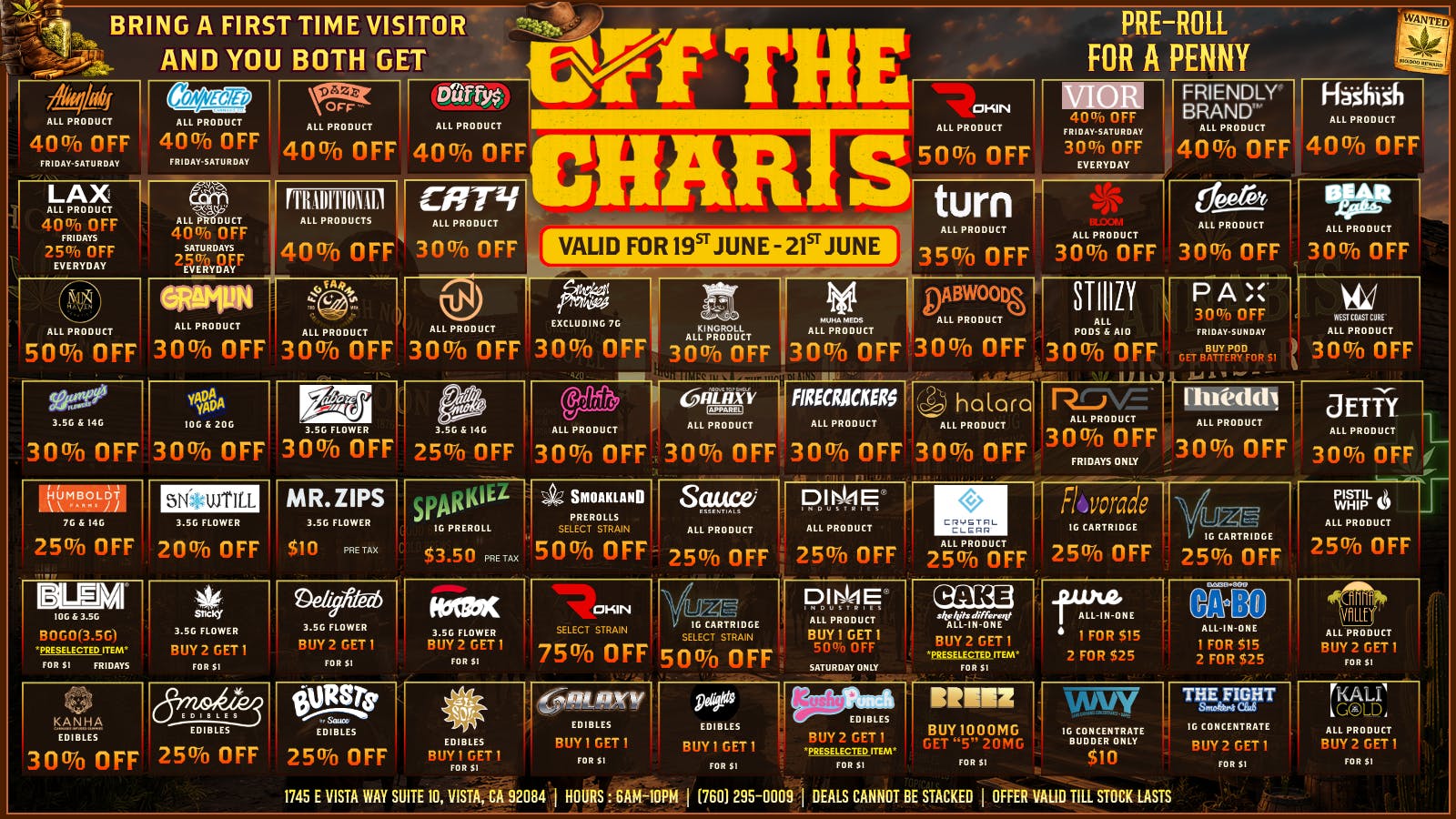 Off the Charts - Vista Father's Day Special! 20% OFF THE ENTIRE STORE!