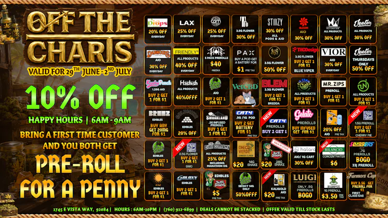 Off the Charts - Vista RED, WHITE, AND DEALS - 20% OFF STOREWIDE