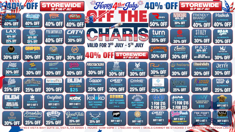 Off the Charts - Vista AMERICA'S GREATEST DEALS 40% OFF 3RD & 4TH OF JULY