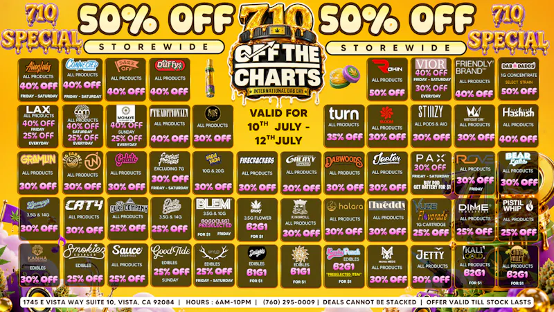 Off the Charts - Vista 50% OFF 7/10 - 20% OFF (SAT,SUN)