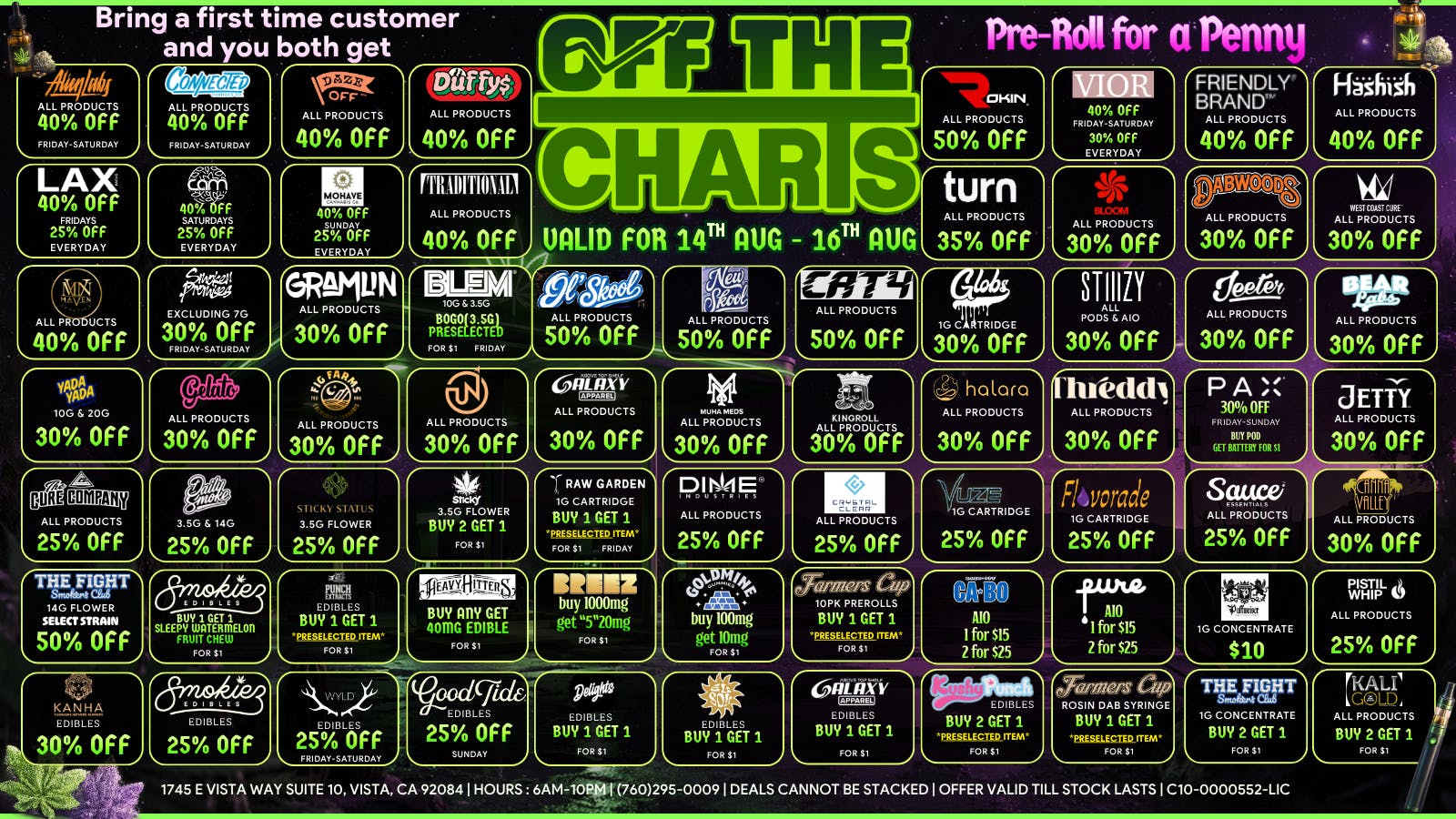 Off the Charts - Vista DEALS ARE HEATING UP-20% OFF ENTIRE STORE